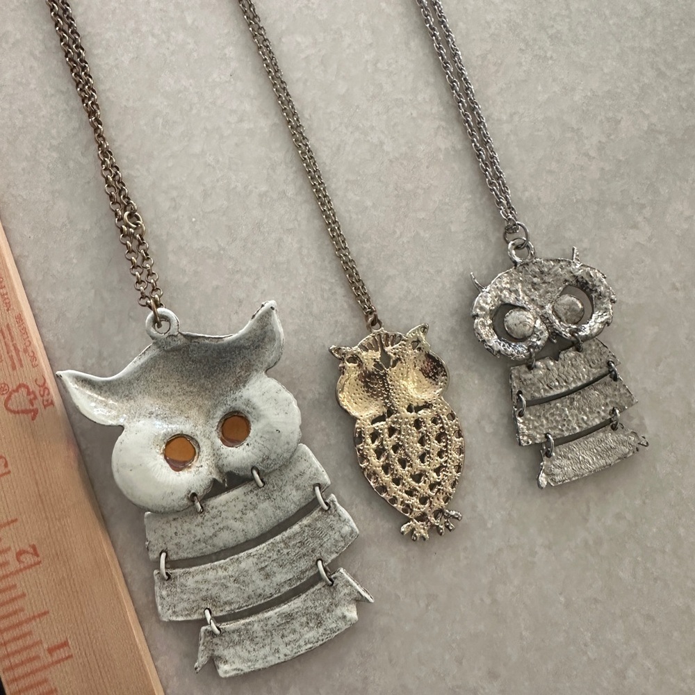 Set of 3 Silver and Turquoise Owl Pendant Necklaces - Picture 4 of 7